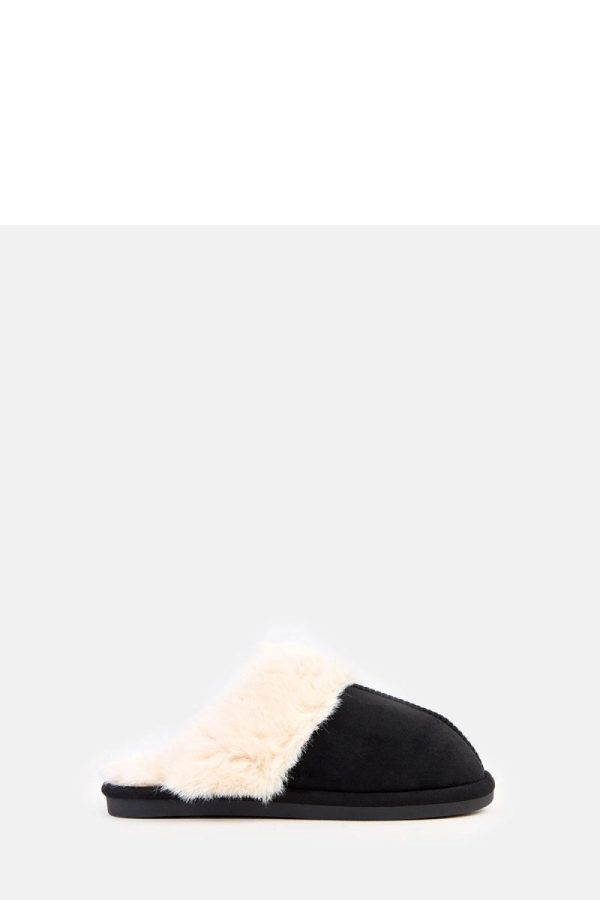 Black Slippers in Slippers For Women with Fabric, Warmers, Footbed and Sole Height