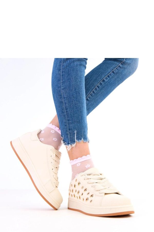 Beige Sport Shoes in Women`s Athletic Shoes, Trainers, Sneakers with Fabric, Footbed and Platform Height