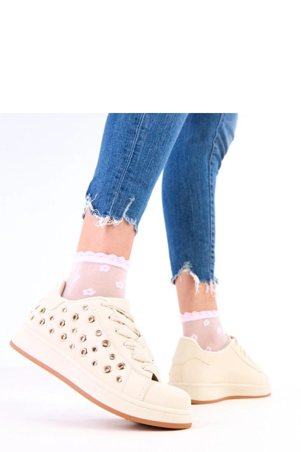 Beige Sport Shoes in Women`s Athletic Shoes, Trainers, Sneakers with Fabric, Footbed and Platform Height