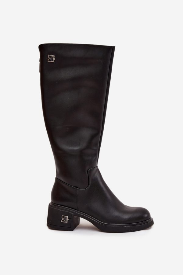 Black Heel Boots in Over The Knee High Boots, Thigh High Boots with Fabric, Warmers, Footbed, Upper Height and Heel Height