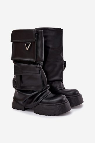 Black Thigh-Hight Boots in Over The Knee High Boots, Thigh High Boots with Fabric, Warmers, Footbed, Upper Height and Platform Height