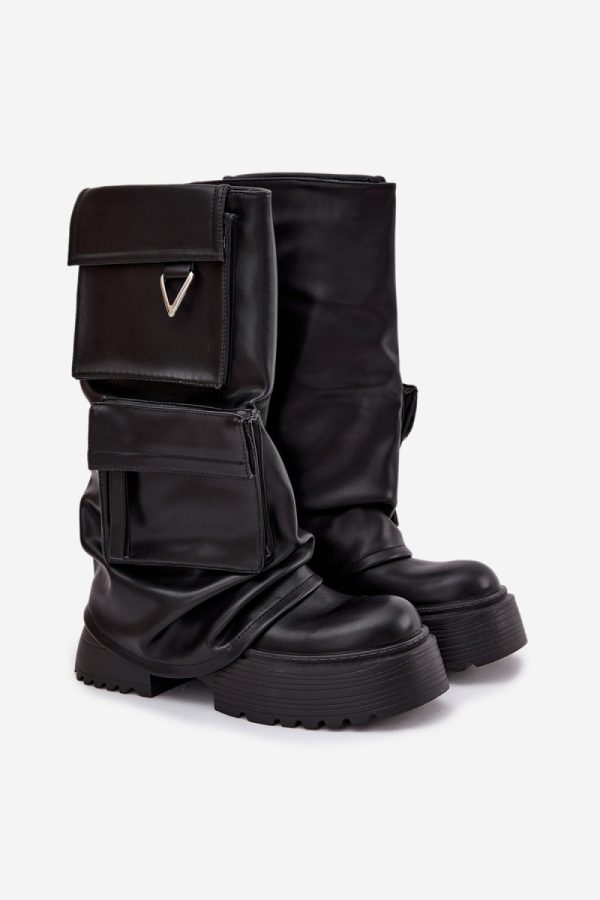 Black Thigh-Hight Boots in Over The Knee High Boots, Thigh High Boots with Fabric, Warmers, Footbed, Upper Height and Platform Height