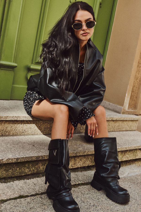 Black Thigh-Hight Boots in Over The Knee High Boots, Thigh High Boots with Fabric, Warmers, Footbed, Upper Height and Platform Height