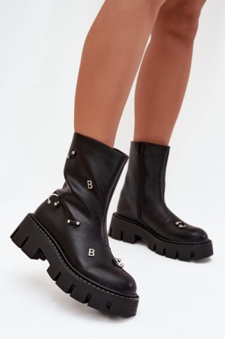 Black Boots in Women`s Ankle Boots & Booties with Fabric, Warmers, Footbed, Upper Height, Heel Height and Platform Height