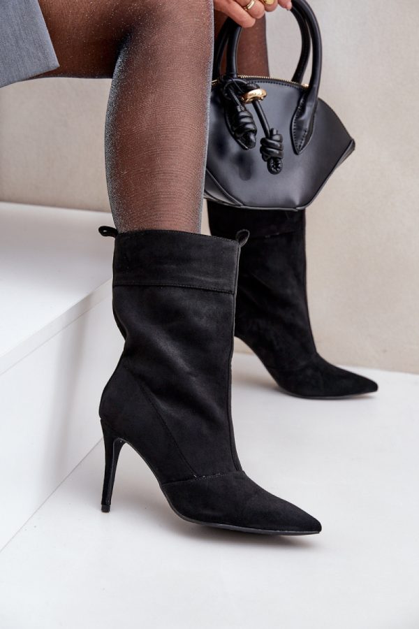 Black Heel Boots in Women`s Ankle Boots & Booties with Fabric, Footbed, Upper Height and Heel Height