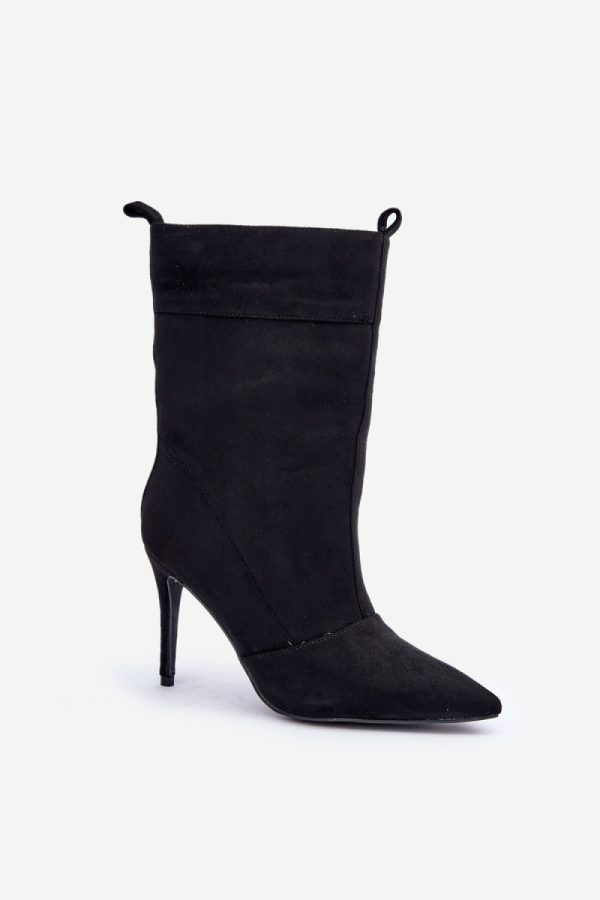 Black Heel Boots in Women`s Ankle Boots & Booties with Fabric, Footbed, Upper Height and Heel Height