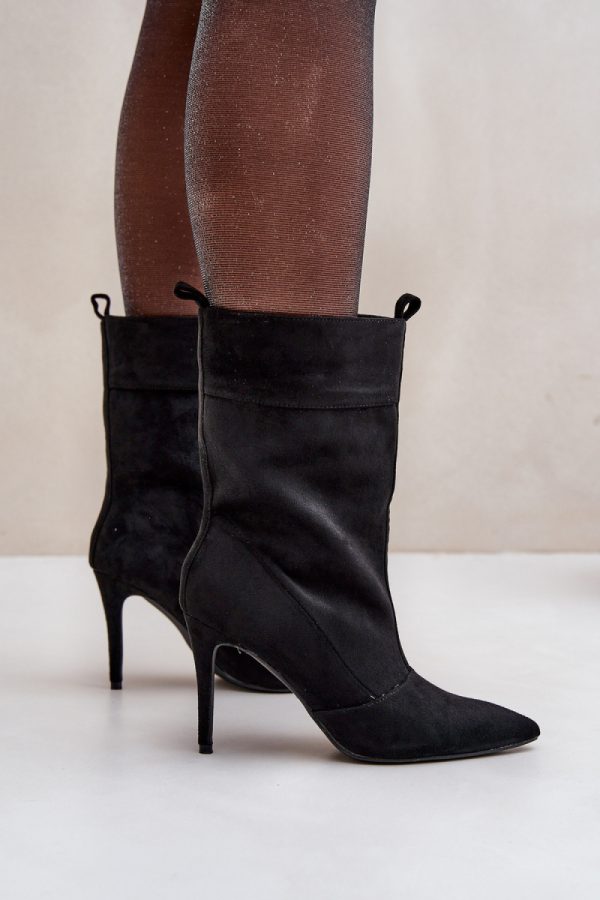 Black Heel Boots in Women`s Ankle Boots & Booties with Fabric, Footbed, Upper Height and Heel Height