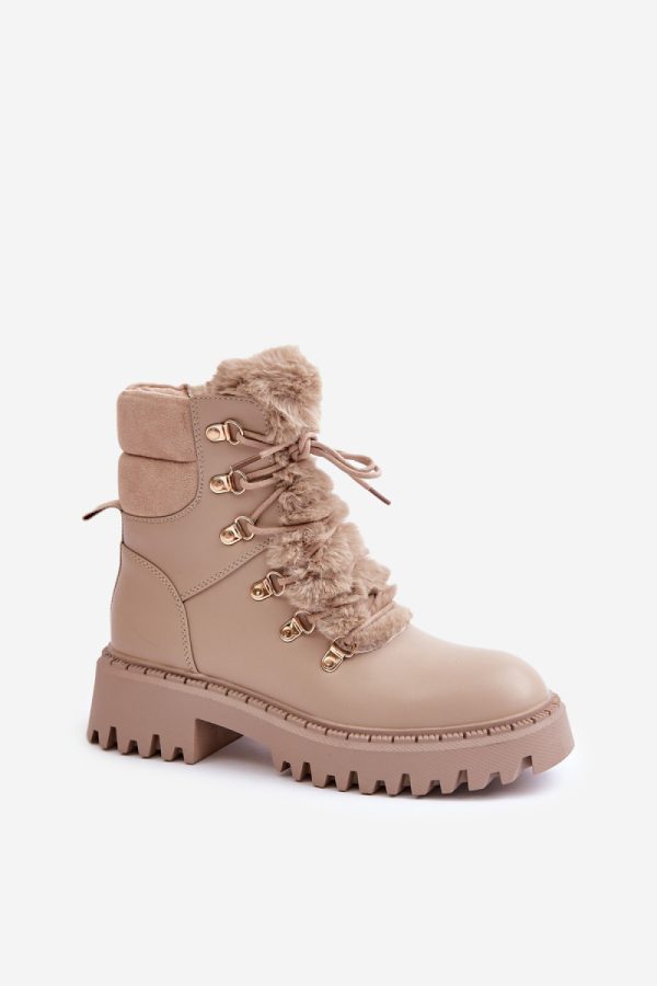 Beige Trapper Shoes in Women`s Ankle Boots & Booties with Fabric, Warmers, Footbed, Upper Height and Heel Height