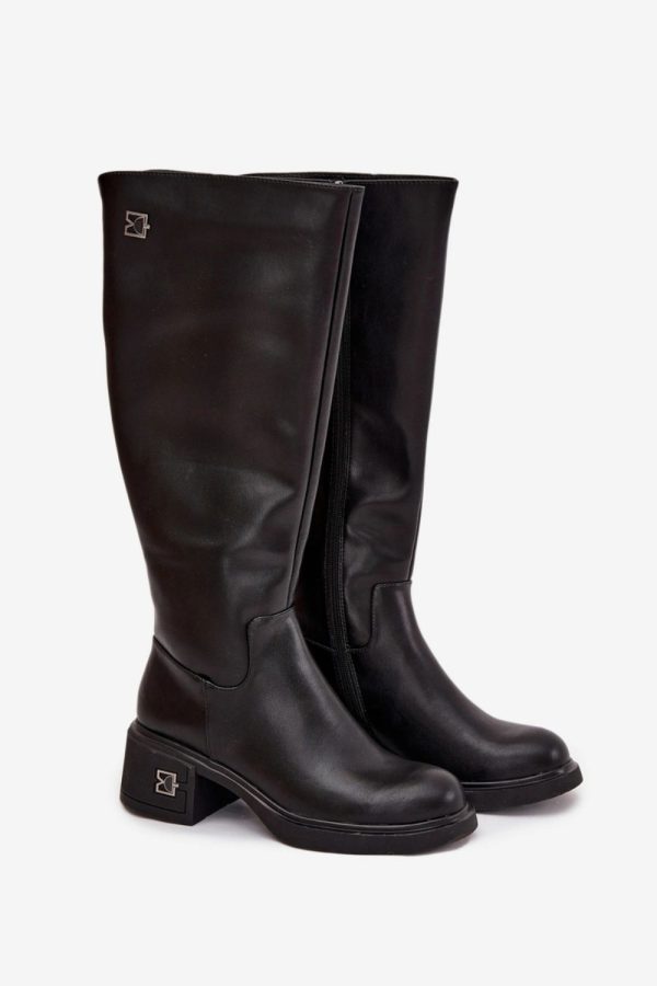 Black Heel Boots in Over The Knee High Boots, Thigh High Boots with Fabric, Warmers, Footbed, Upper Height and Heel Height