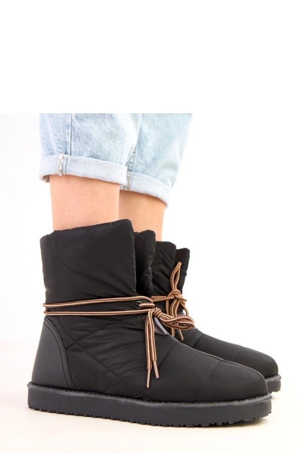 Black Snow Boots in Women`s Ankle Boots & Booties with Fabric, Footbed and Sole Height