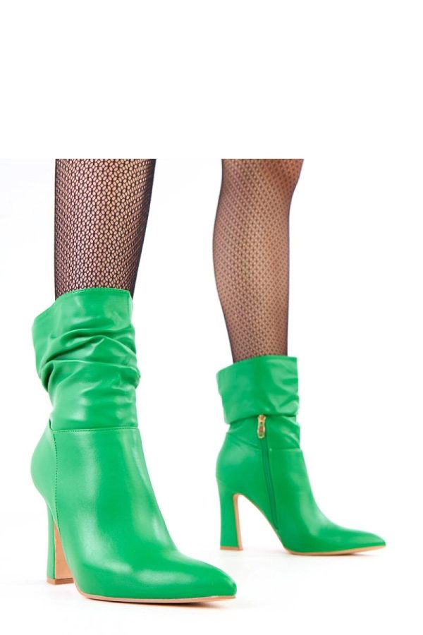 Green Heel Boots...Fabric, Footbed, Upper Height and Heel Height