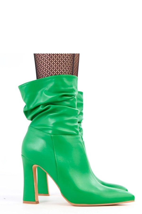 Green Heel Boots...Fabric, Footbed, Upper Height and Heel Height