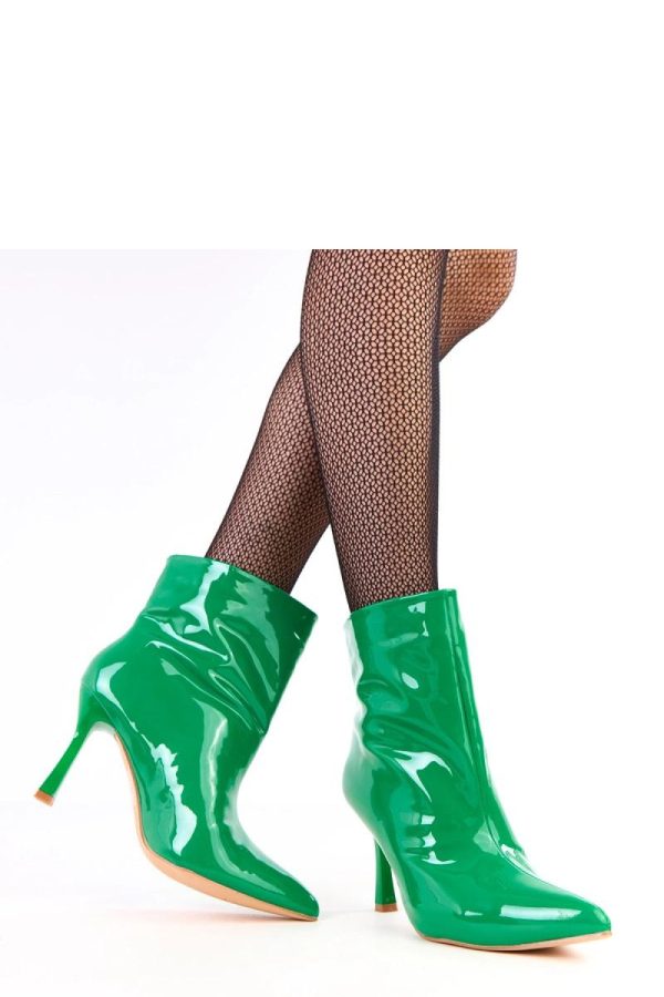 Green Heel Boots....Fabric, Footbed, Upper Height and Heel Height