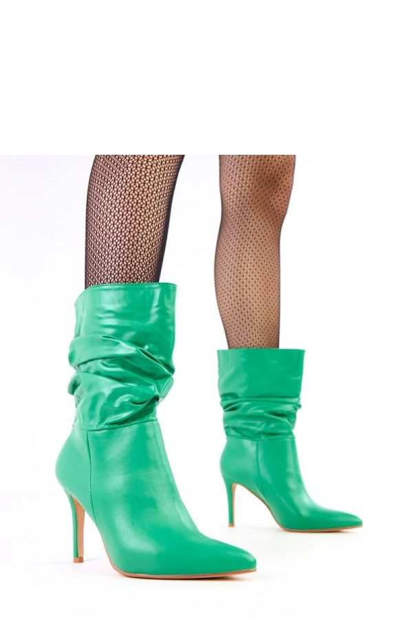 Green Heel Boots in Women`s Ankle Boots & Booties with Fabric, Footbed, Upper Height and Heel Height