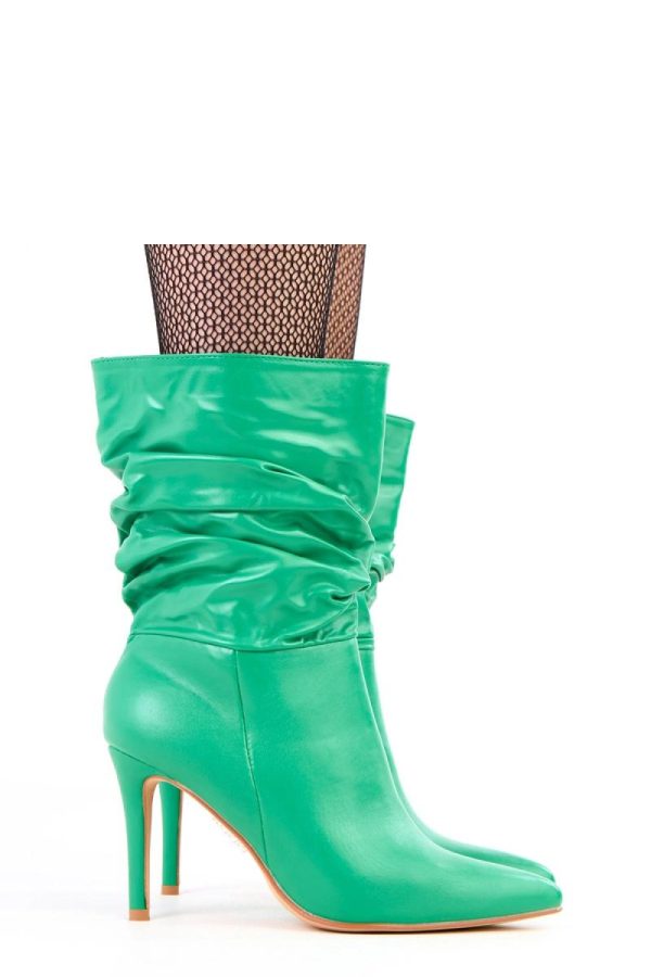 Green Heel Boots in Women`s Ankle Boots & Booties with Fabric, Footbed, Upper Height and Heel Height