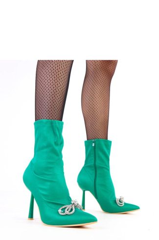 Green Heel Boots in Women`s Ankle Boots & Booties with Fabric, Footbed, Upper Height and Heel Height