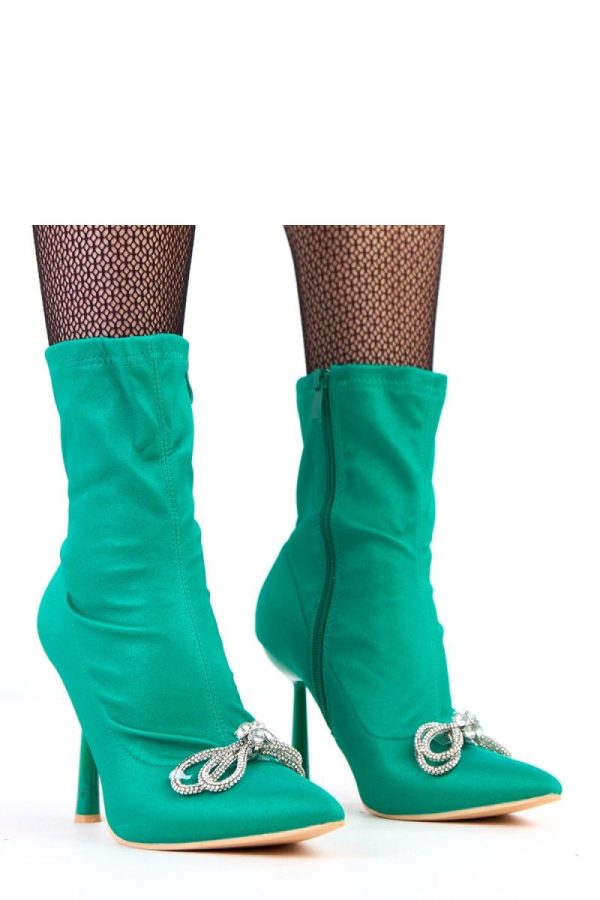 Green Heel Boots in Women`s Ankle Boots & Booties with Fabric, Footbed, Upper Height and Heel Height