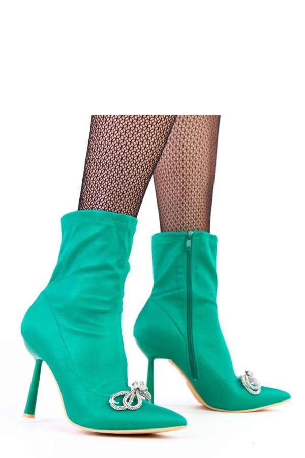 Green Heel Boots in Women`s Ankle Boots & Booties with Fabric, Footbed, Upper Height and Heel Height