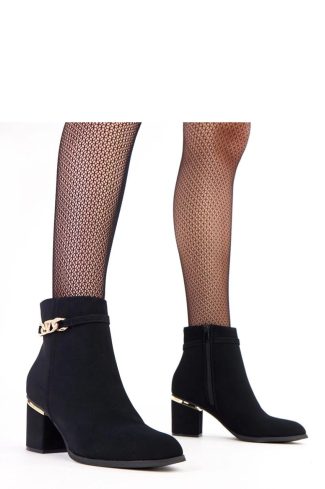 1094999 Black Heel Boots in Women`s Ankle Boots & Booties with Fabric, Footbed, Upper Height and Heel Height