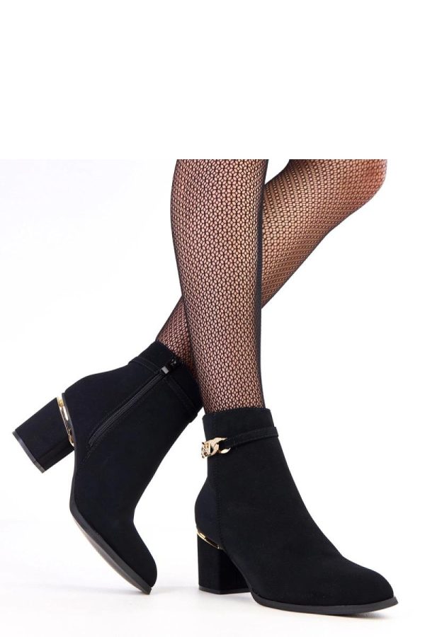 Black Heel Boots in Women`s Ankle Boots & Booties with Fabric, Footbed, Upper Height and Heel Height