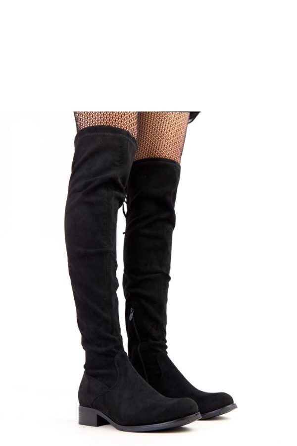 Black Thigh-Hight Boots....Fabric, Footbed, Upper Height and Platform Height