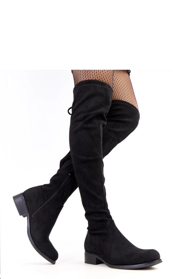 Black Thigh-Hight Boots....Fabric, Footbed, Upper Height and Platform Height