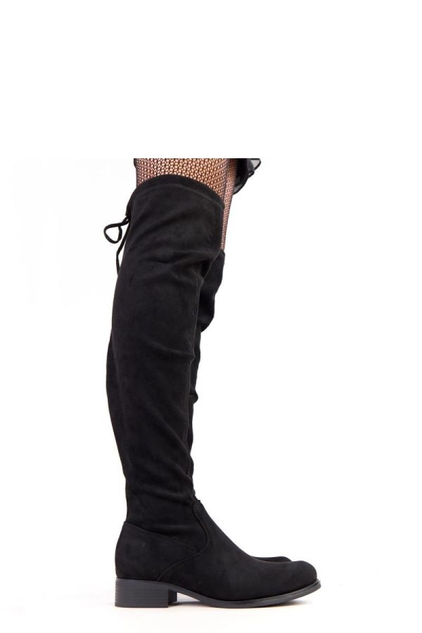 Black Thigh-Hight Boots....Fabric, Footbed, Upper Height and Platform Height