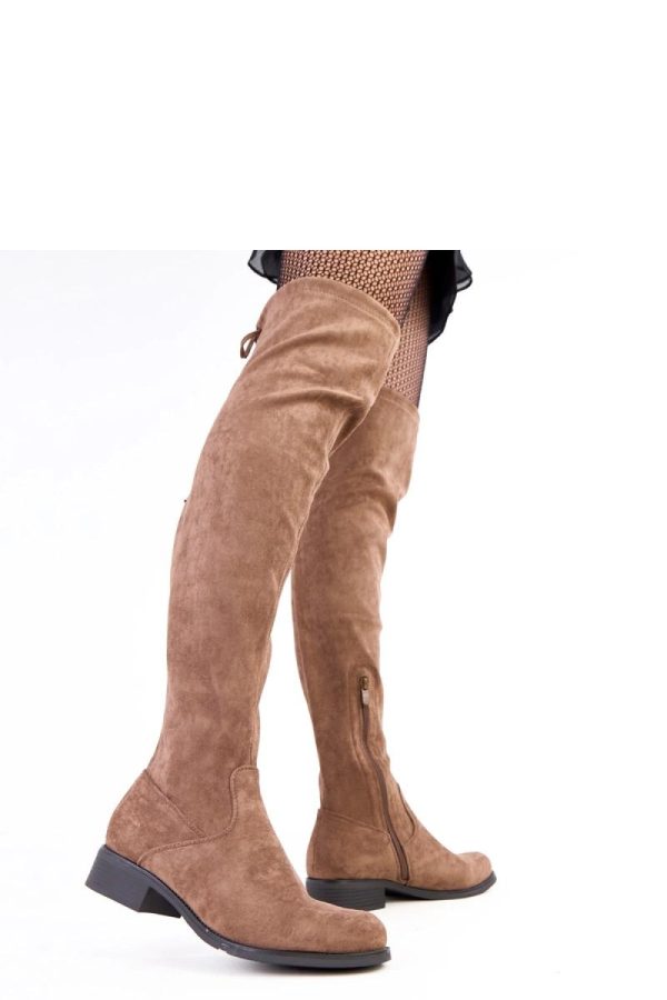 Beige Thigh-Hight Boots..Fabric, Footbed, Upper Height and Platform Height