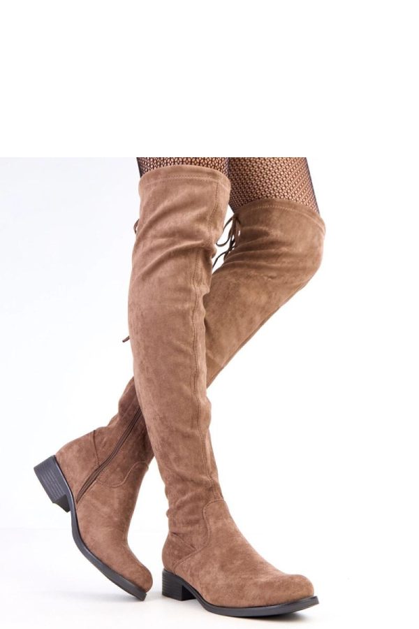 Beige Thigh-Hight Boots..Fabric, Footbed, Upper Height and Platform Height