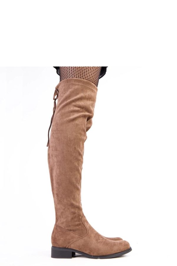 Beige Thigh-Hight Boots..Fabric, Footbed, Upper Height and Platform Height