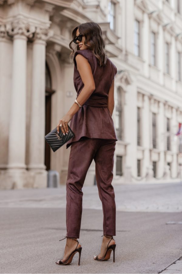 Brown Women Trousers in Pants, Trousers, Shorts with Spandex and Viscose