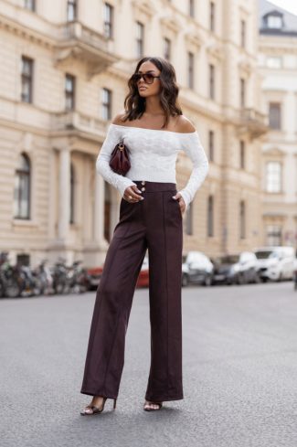 Brown Women Trousers in Pants, Trousers, Shorts with Spandex and Viscose