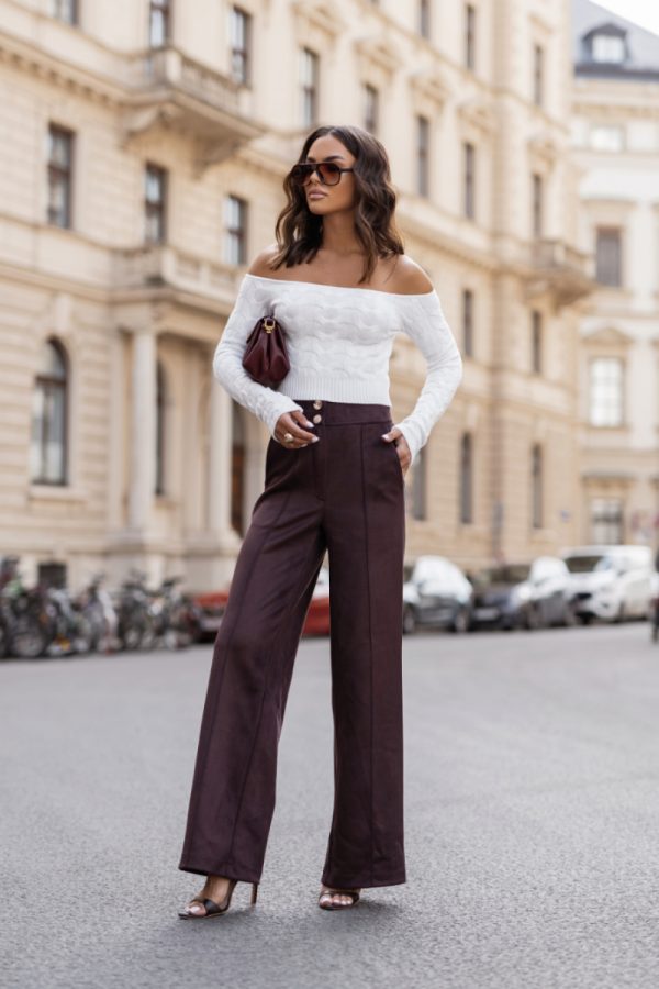 Brown Women Trousers in Pants, Trousers, Shorts with Spandex and Viscose