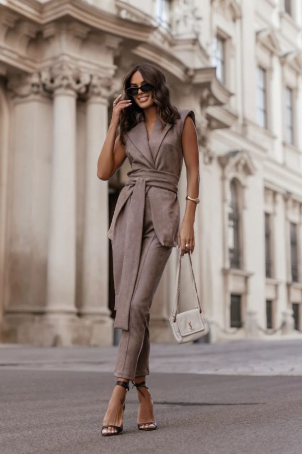 Brown Women Trousers in Pants, Trousers, Shorts with Spandex and Viscose