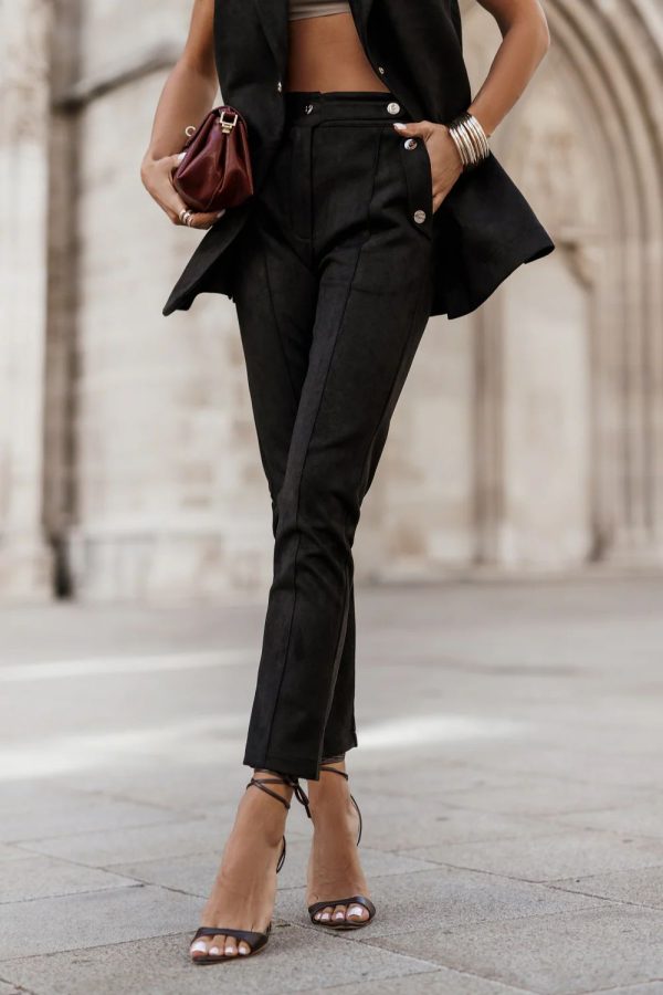 Black Women Trousers in Pants, Trousers, Shorts with Spandex and Viscose