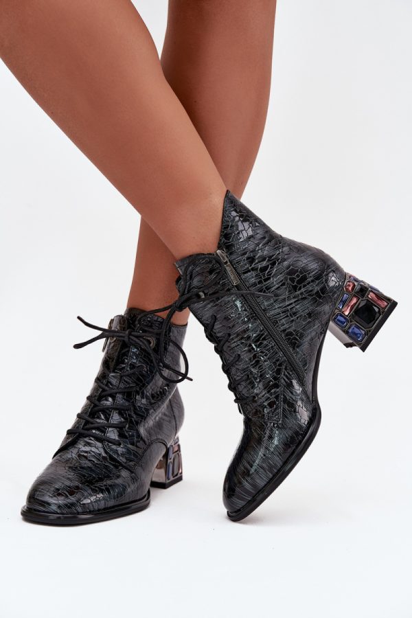 Grey Heel Boots in Women`s Ankle Boots & Booties with Fabric, Warmers, Footbed, Upper Height and Heel Height