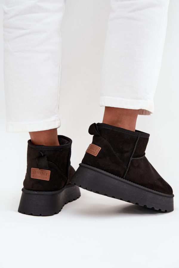 Black Snow Boots in Women`s Ankle Boots & Booties with Fabric, Warmers, Footbed, Upper Height and Platform Height