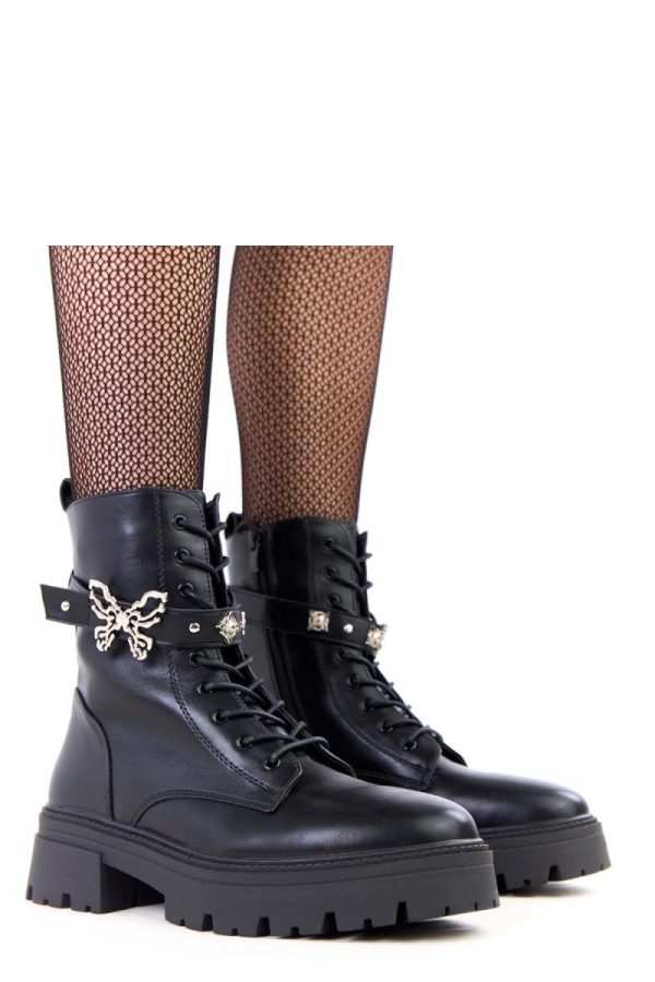 Black Bootie.Fabric, Footbed, Upper Height and Heel Height
