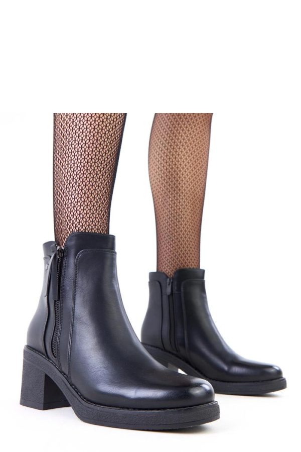 Black Heel Boots in Women`s Ankle Boots & Booties with Fabric, Footbed, Upper Height and Heel Height