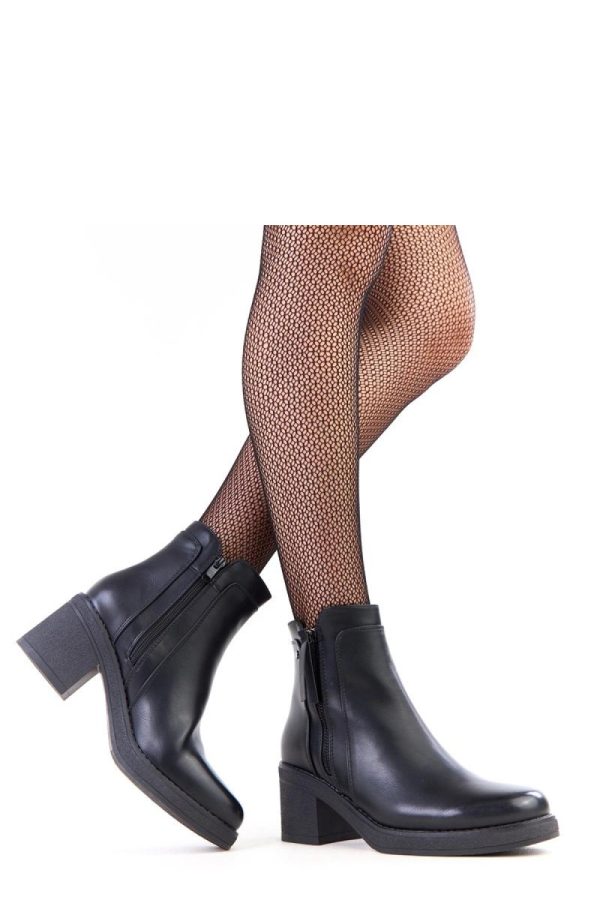 Black Heel Boots in Women`s Ankle Boots & Booties with Fabric, Footbed, Upper Height and Heel Height