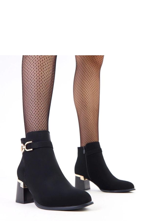 Black Heel Boots in Women`s Ankle Boots & Booties with Fabric, Footbed, Upper Height and Heel Height