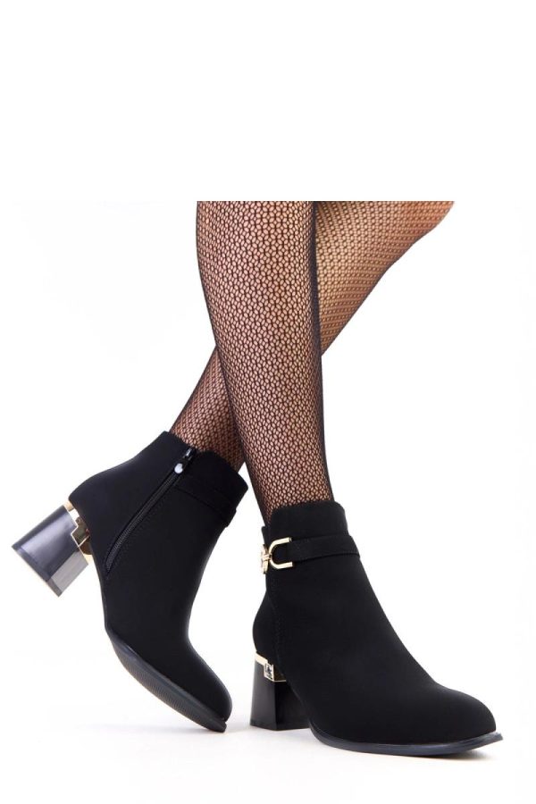 Black Heel Boots in Women`s Ankle Boots & Booties with Fabric, Footbed, Upper Height and Heel Height