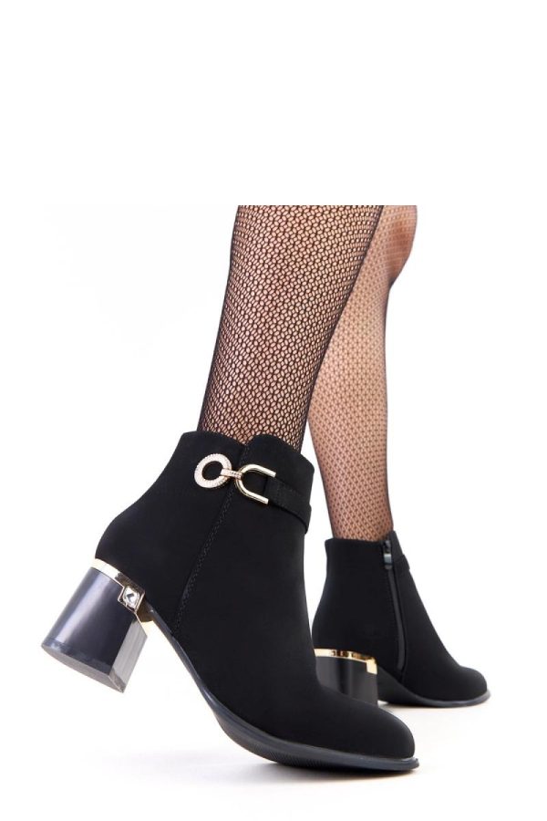 Black Heel Boots in Women`s Ankle Boots & Booties with Fabric, Footbed, Upper Height and Heel Height
