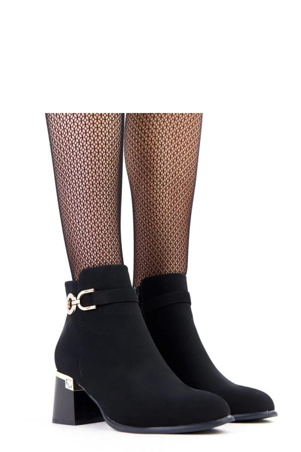 Black Heel Boots in Women`s Ankle Boots & Booties with Fabric, Footbed, Upper Height and Heel Height
