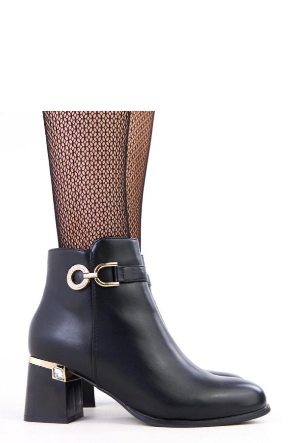 Black Heel Boots in Women`s Ankle Boots & Booties with Fabric, Footbed, Upper Height and Heel Height
