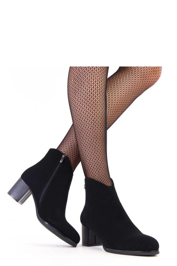 Black Heel Boots in Women`s Ankle Boots & Booties with Fabric, Footbed, Upper Height and Heel Height