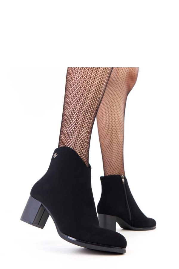 Black Heel Boots in Women`s Ankle Boots & Booties with Fabric, Footbed, Upper Height and Heel Height