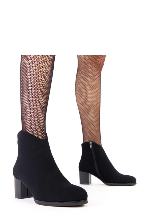 Black Heel Boots in Women`s Ankle Boots & Booties with Fabric, Footbed, Upper Height and Heel Height