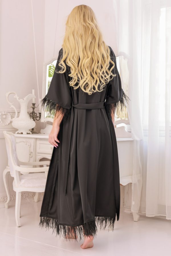 Black Long Bathrobe in Dressing Gowns, Bathrobes For Women with Spandex and Polyester