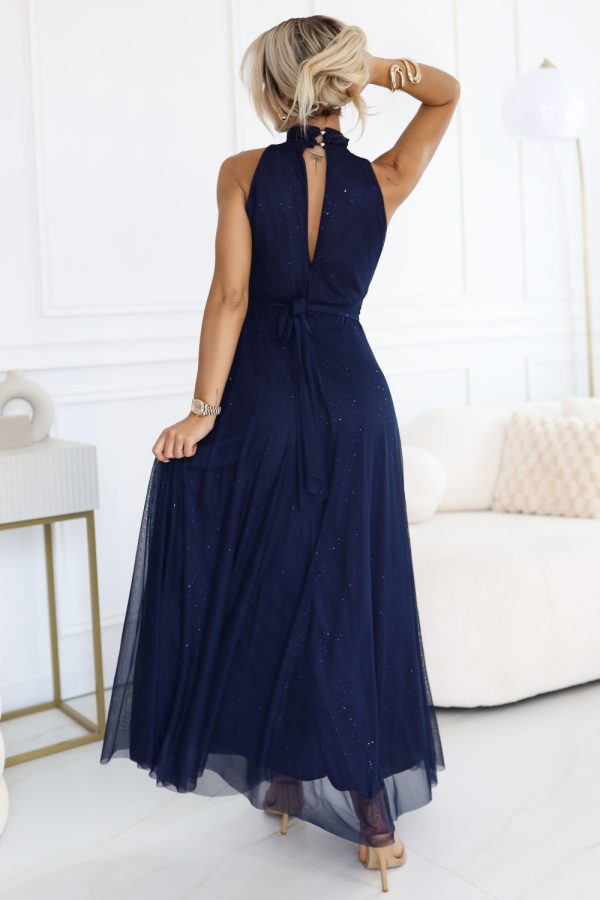 Navy Blue Long Dress in Evening Dresses with Spandex and Polyester